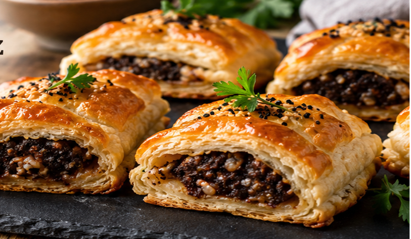 HOJALDRES RELLENOS DE MORCILLA DE ARROZ y PATÉ DE MANZANA